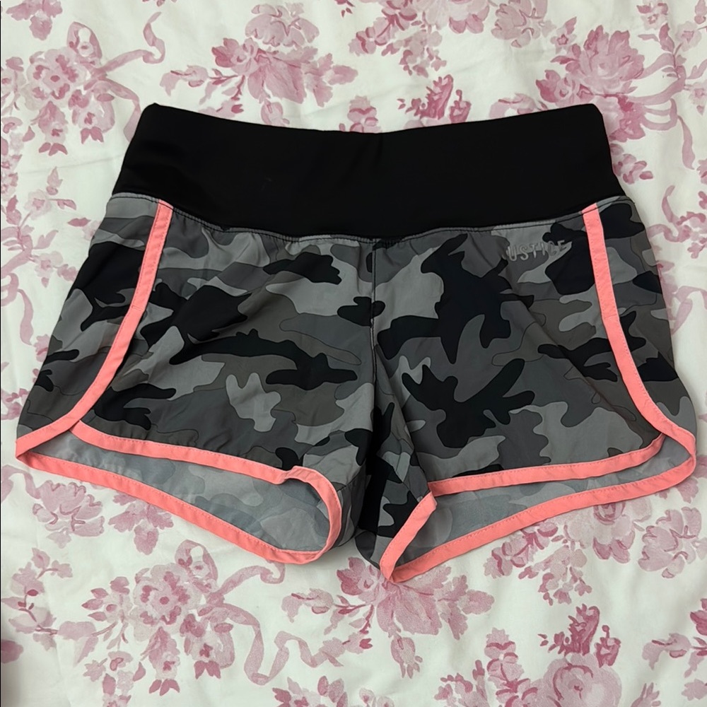 Justice Black and Gray Athletic Shorts with Camouflage Design
